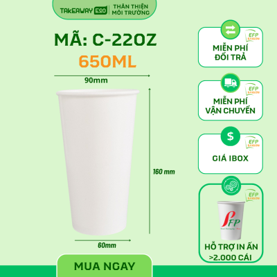 Ly giấy 22oz - 650ml (Ly giấy dùng nóng/lạnh)